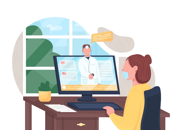 Online doctor consultation flat concept illustration. Electronic healthcare. Hospital internet support. Physician and patient 2D cartoon characters for web design. Telemedicine creative idea