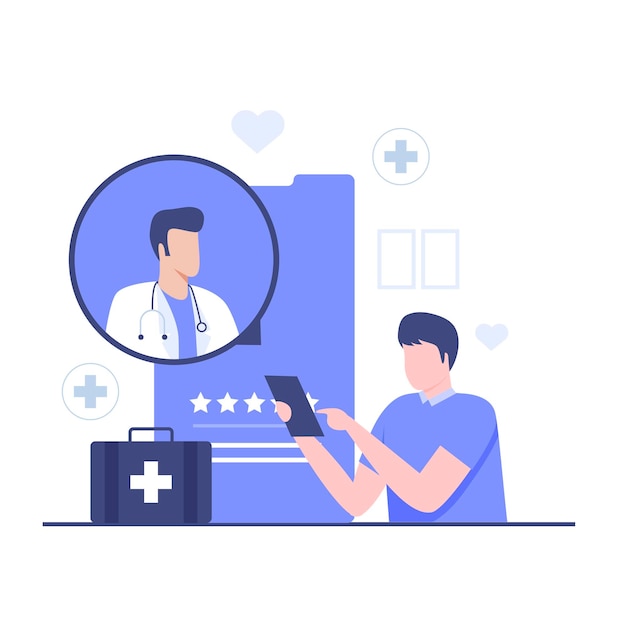 Online doctor consultation illustration design concept. Illustration for websites, landing pages, mobile applications, posters and banners