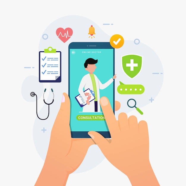 Online doctor consultation smartphone app design concept