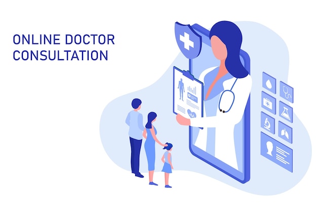 Online doctor and medical consultation concept Family consulting online to doctor on smartphone