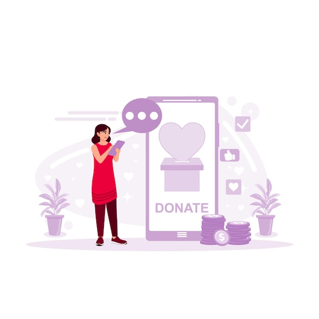 Online donation concept Hand holding mobile phone to donate Donate money through online payments