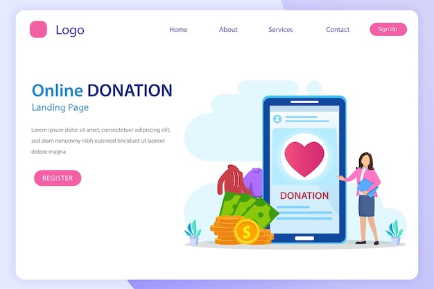 Online Donation Illustration Charity and donation web poster people donate money