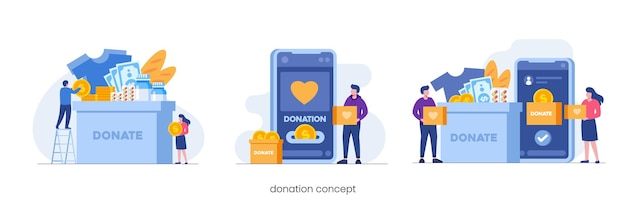 Online donation participation or charity concept, flat vector illustration