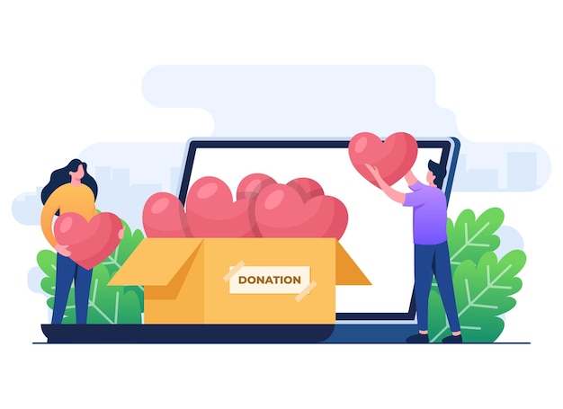 Vector online donation supporting and giving help