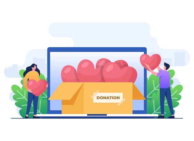 Vector online donation supporting and giving help