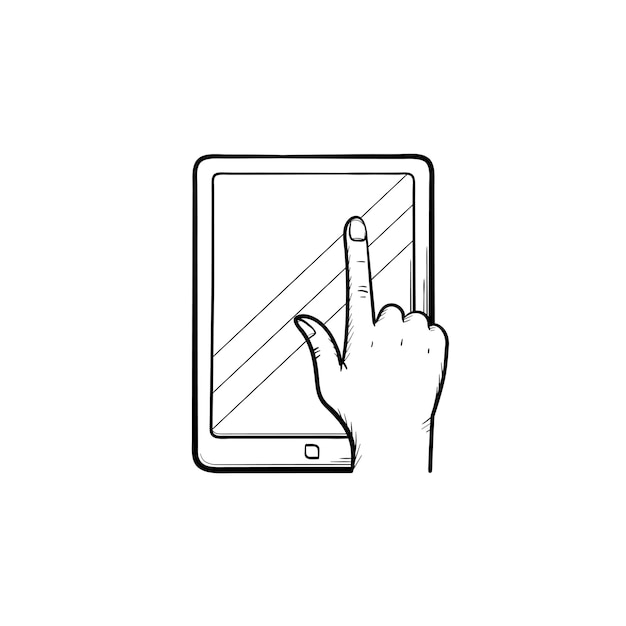 Online education app hand drawn outline doodle icon. Tablet computer with online education application on the screen vector sketch illustration for print, web, mobile and infographics.