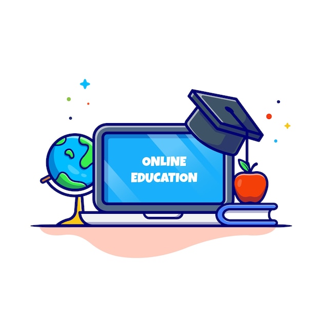 Online Education Cartoon Icon Illustration. Education Technology Icon Concept Isolated . Flat Cartoon Style