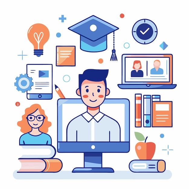 Online Education Concept Using Laptop and Education Icons