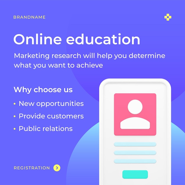 Online education digital registration smartphone application social media post 3d icon vector