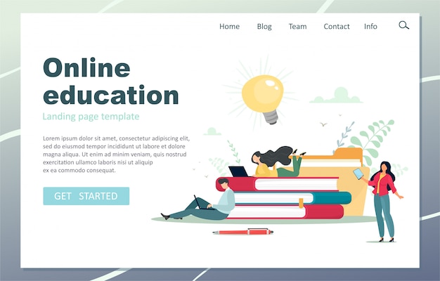 Online education landing page. Male teacher giving online lessons.   illustration in cartoon flat style.