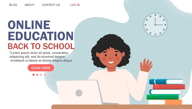 Online education modern flat design. Online school concept. Remote education. Landing page template. For your design.