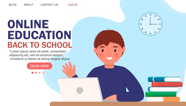 Online education modern flat design. Online school concept. Remote education. Landing page template. For your design.