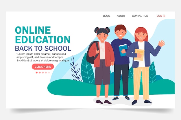 Online education modern flat design. Online school concept. Remote education. Landing page template. For your design.