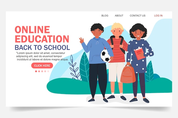 Online education modern flat design. Online school concept. Remote education. Landing page template. For your design.