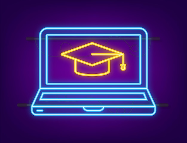 Online Education School neon icon Education laptop neon Bright signboard