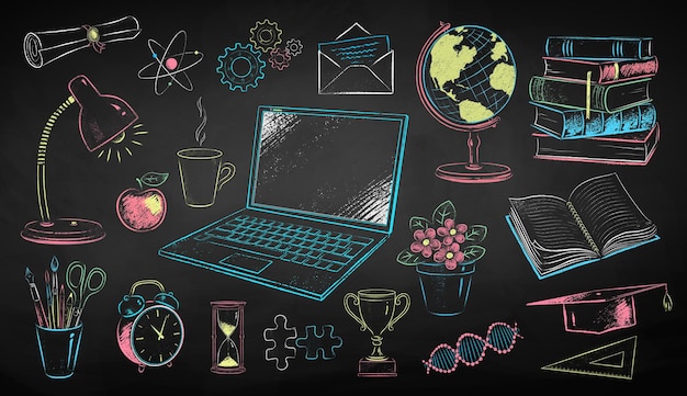 Online education set on chalkboard background