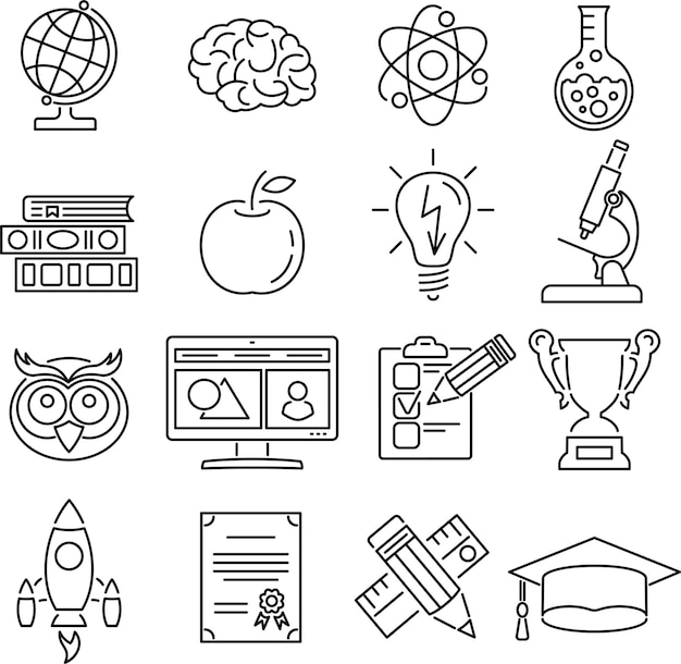 Online Education Thin Lines Web Icon Set