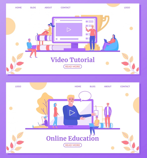 Online education web learning, university studies landing webpages set  illustration.