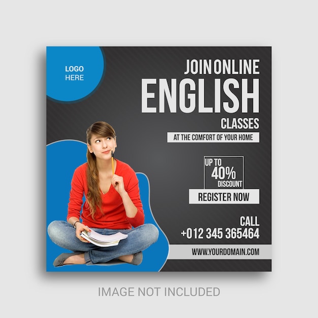 Online English lessons social media post design template