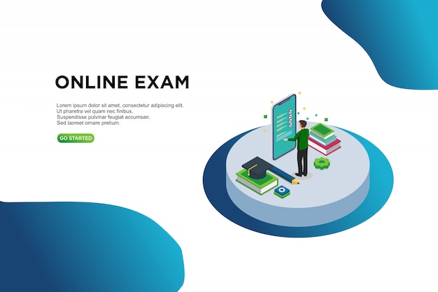 Online exam, isometric vector illustration concept.