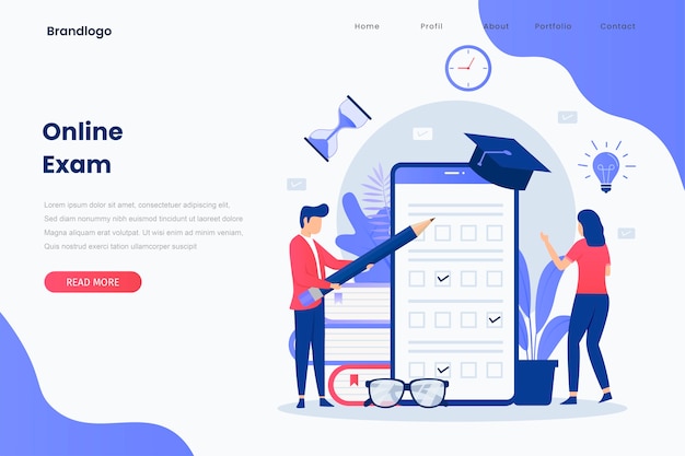 Online exam landing page