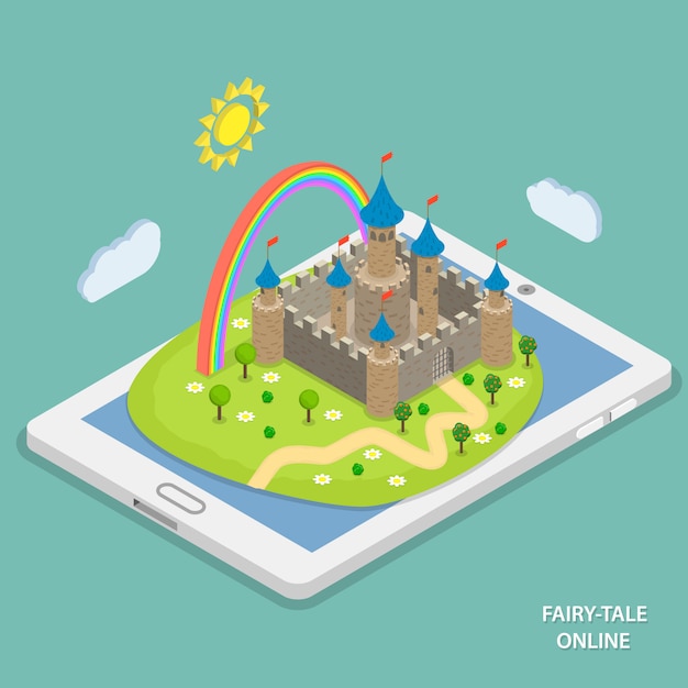 Online fairy tale reading isometric  