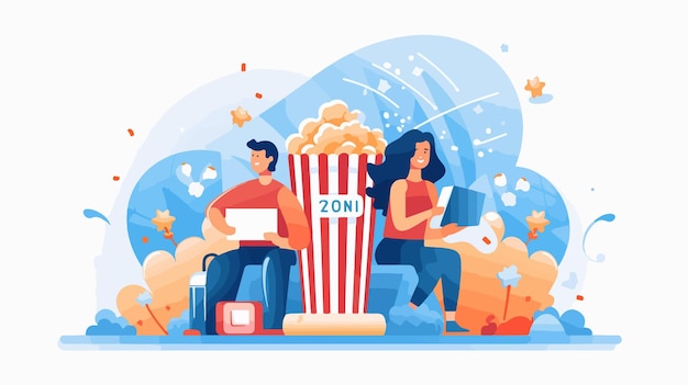 Online Film Concept with Man and Woman Enjoying Popcorn