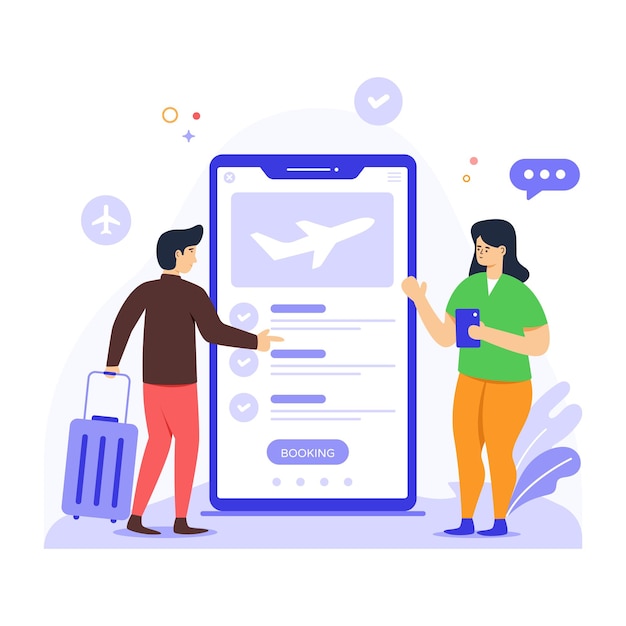 Online flight booking app flat illustration