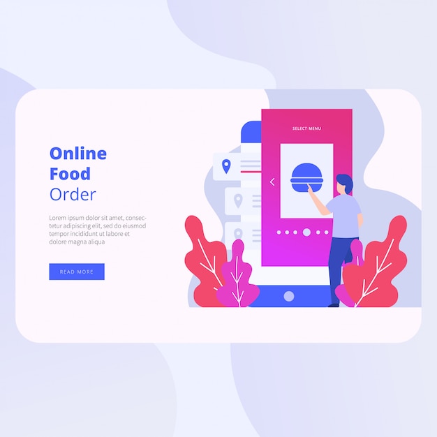 Vector online food order landing page website vector design