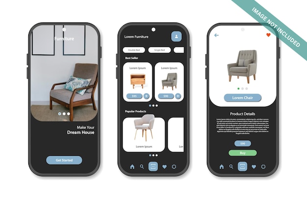 Online furniture shopping app interface design template