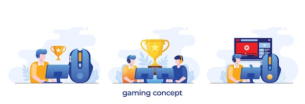 Online gaming with gadget gamer video game esport Entertainment flat vector illustration