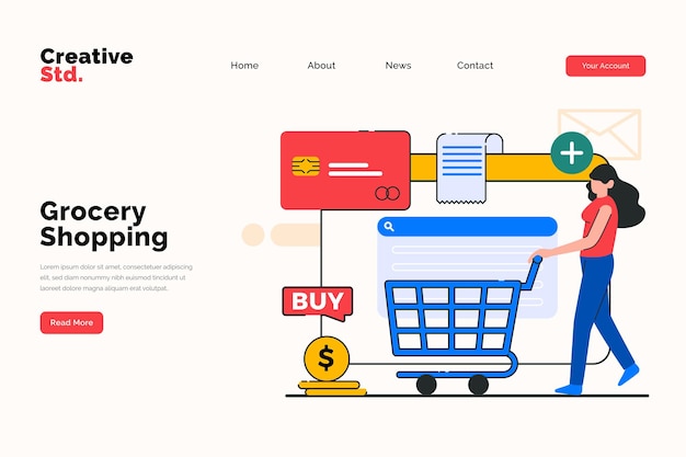 online grocery shopping landing page for website concept