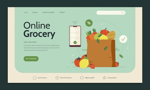 Vector online grocery store landing page