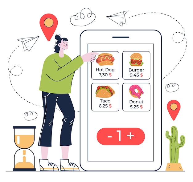 Online internet fast food order delivery design element concept