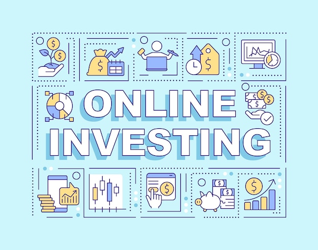 Online investing word concepts blue banner