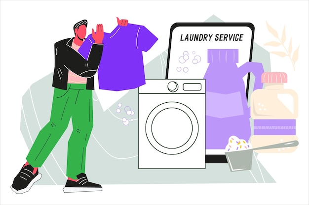 Online Laundry service banner for website or mobile app flat vector illustration