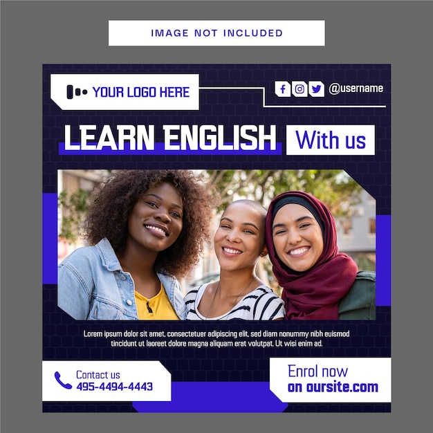 online learn english social media template