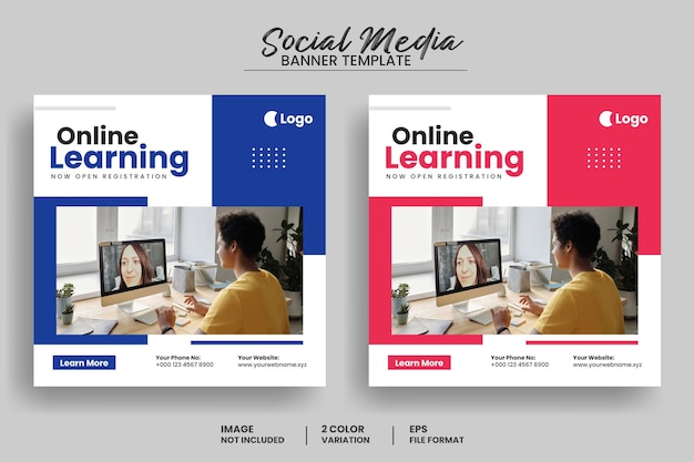 Online learning education social media post banner template or online education square banner layout