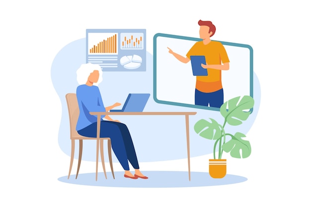 Online learning for seniors flat modern design illustration