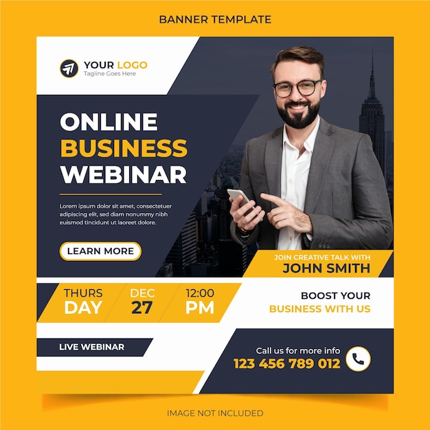 Online live webinar of Annual Business Conference template design for social media or instagram post