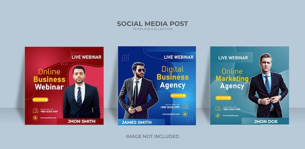 Online marketing live agency webinar and corporate social media post and web banner design template