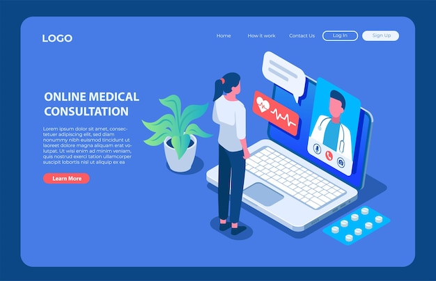 Vector online medical consultation isometric illustration concept