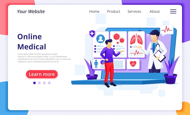 Online medical diagnostics concept, online health care assistance illustration. website landing page design template