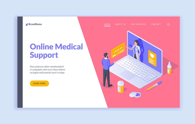 Online medical support Vector isometric banner