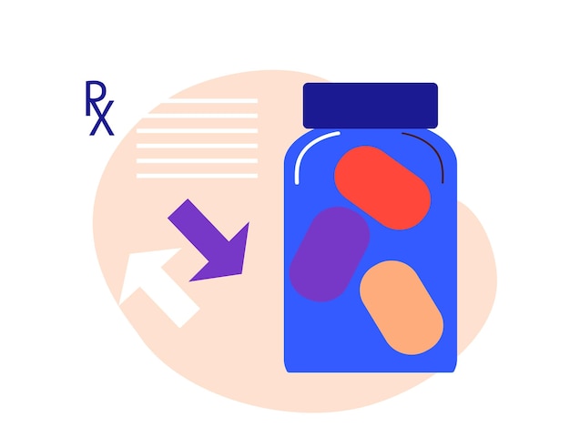 Online medicine concept RX Medical Prescription flat cartoon vector illustration