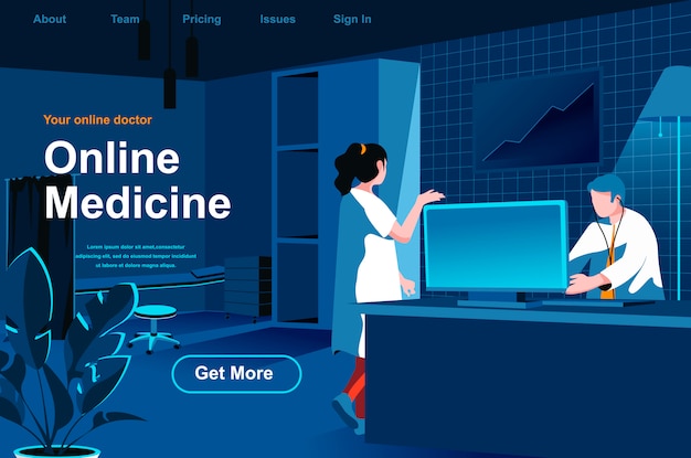 Online medicine isometric landing page.