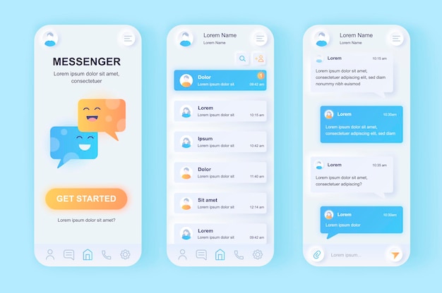 Online messenger modern neumorphic design UI mobile app