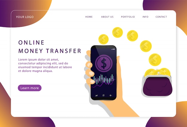 Online money transfer. Mobile service. Landing page. Modern web pages for web sites.