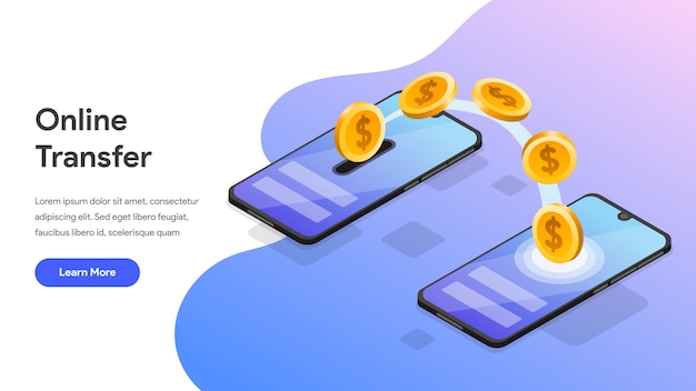 Online Money Transfer with Mobile Phone Isometric 