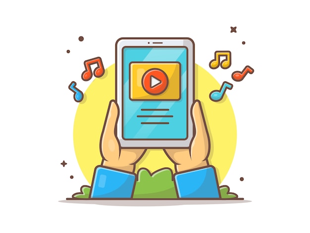 Online Music Video on Tablet Vector Icon Illustration